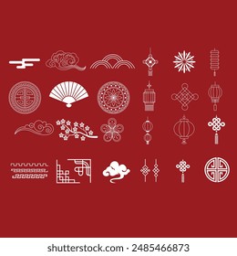 Chinese element collection. Vector decorative collection of patterns, frame, flowers , clouds and knotting in Chinese style