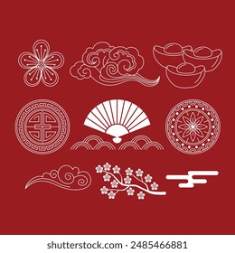 Colección de elementos chinos. Vector decorativo colección de patrones, marco, flores , nubes y nudos en estilo chino