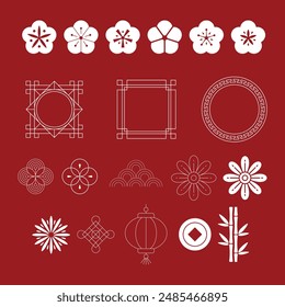 Chinese element collection. Vector decorative collection of patterns, frame, flowers , clouds and knotting in Chinese style