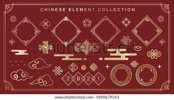Chinese element collection. Vector decorative\
collection of patterns, frame, flowers , clouds and knotting in\
Chinese style.