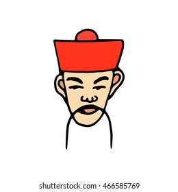 Chinese emoticon face icon isolated on white background in style hand draw
