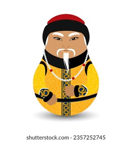 The Chinese emperor in a gold-embroidered suit and a red hat. Design tilting toy. Modern kawaii dolls for your business project. Flat vector.