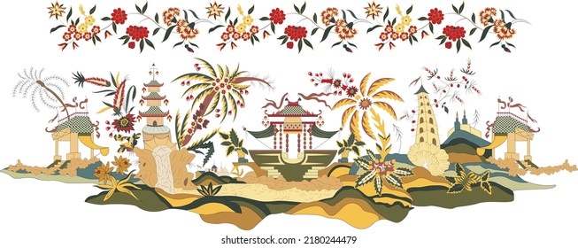 Chinese Empire Floral Design for Textile Prints