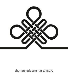 Chinese Endless Auspicious knot.China,Tibet, Eternal , Buddhism and Spirituality icon,symbol.Vector Black sign,card,template .Feng  Shui traditional element,geometric ornament.For logo,design project 