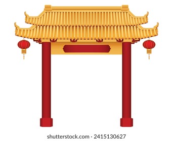 Chinese entrance gate isolated on white background. Graphic vector