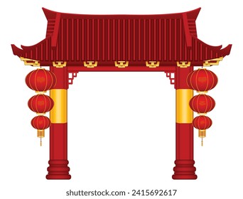 Chinese entrance gate isolated on white background. Graphic vector