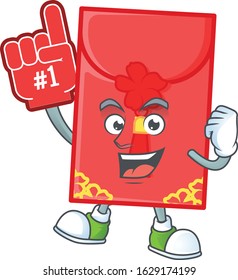 Chinese envelope mascot cartoon style holding a Foam finger