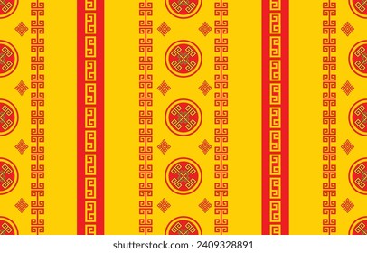 Chinese Ethnic Fabric design.Ethnic are designed using geometric shapes and the use of red and yellow.Ethnic Fabric designed for the textile industry, silk, stripes, carpets, clothing, background,