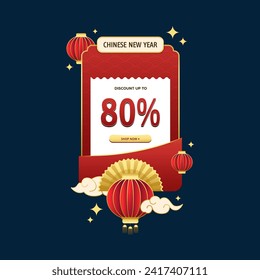 Chinese event voucher discount promotional pop up ads design for marketing or shopping promo banner design