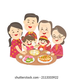 Chinese Family eating dinner vector.