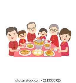 Chinese Family eating dinner vector.