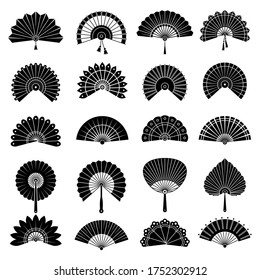 Chinese fan. Beautiful japanese hand paper fan vector authentic illustrations