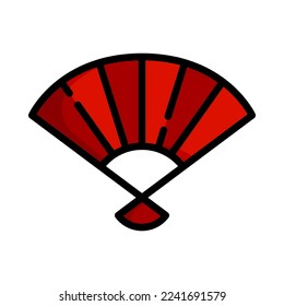 Chinese fan filled outline icon. Chinese folding fan on white background. Asian hand fan. For Chinese New Year presentation. Vector Illustration.