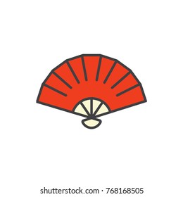 Chinese fan flat line colored icon.
