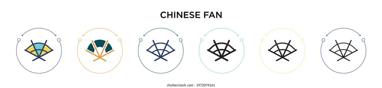 Chinese fan icon in filled, thin line, outline and stroke style. Vector illustration of two colored and black chinese fan vector icons designs can be used for mobile, ui, web
