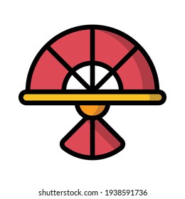 Chinese Fan Icon or Logo in Colored Outline Style, perfect for website mobile app presentation