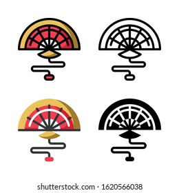 Chinese Fan Icon Set Vector Illustration