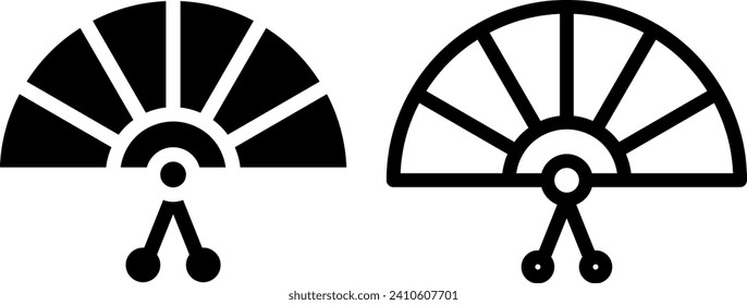 chinese fan icon, sign, or symbol in glyph and line style isolated on transparent background. Vector illustration