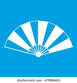 Chinese fan icon white isolated on blue background vector illustration