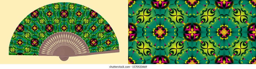 Chinese fan. Japanese fan. Pattern on fan mockup