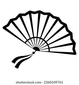 Chinese fan line icon, chinese mid autumn festival concept, traditional fan with ribbons sign on white background, open fan from china icon in outline style for web design. Vector graphics