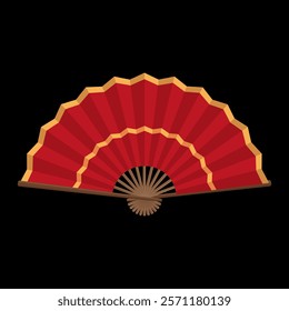 Chinese fan made of red paper realistic vector illustration. Foldable handheld accessory for refreshing. Asian souvenir 3d object on white