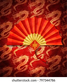 Chinese fan on dragons pattern