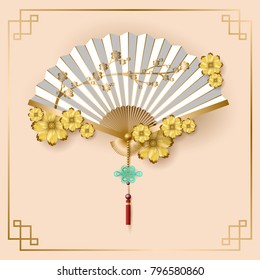 Chinese fan on yellow background. vector illustration