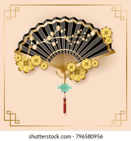Chinese fan on yellow background. vector illustration