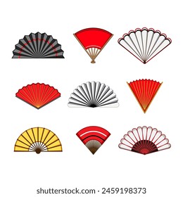 chinese fan set cartoon. year new, paper lunar, asia red chinese fan sign. isolated symbol vector illustration