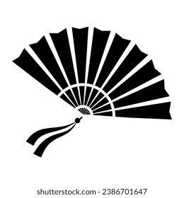 Chinese fan solid icon, chinese mid autumn festival concept, traditional fan with ribbons sign on white background, open fan from china icon in glyph style for web design. Vector graphics