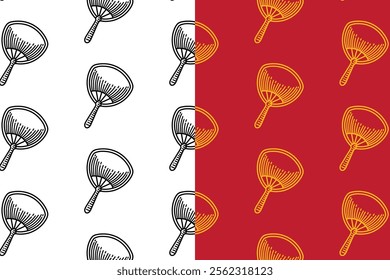 chinese fans doodle seamless pattern background set for packaging. retro traditional handheld fans background. engraving paper fans wallpaper. pattern background with handheld chinese fans festival.