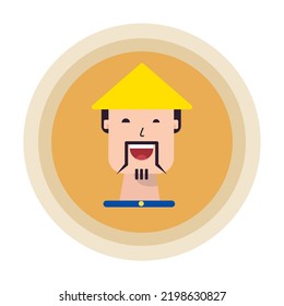 Chinese Farmer Wearing Yellow Hat Character Flat Design