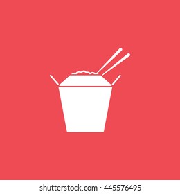 Chinese Fast Food With Chopsticks Flat Icon On Red Background