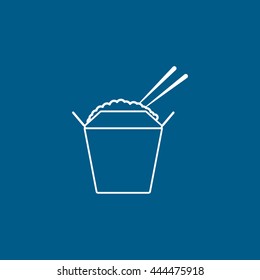 Chinese Fast Food With Chopsticks Line Icon On Blue Background