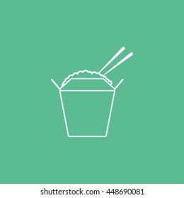 Chinese Fast Food With Chopsticks Line Icon On Green Background