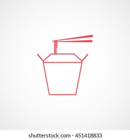 Chinese Fast Food With Chopsticks Red Line Icon On White Background