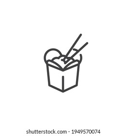 Chinese fast food line icon. linear style sign for mobile concept and web design. Takeaway noodles box outline vector icon. Symbol, logo illustration. Vector graphics