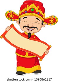 Chinese Father holding blank scroll banner