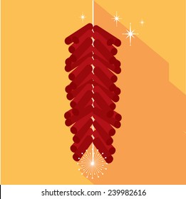 Chinese Fire Cracker Flat Design Long Shadow Vector/illustration