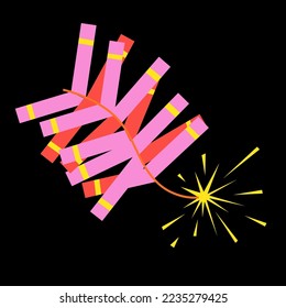 Chinese Firecracker on black background. Vector illustration of festive Lunar New year firework.