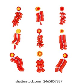 Chinesische Knallkörper-Set-Cartoon. Element China, Knacker-Laterne, CNY Rot Chinesisches Knallkörper-Zeichen. Isolierte Vektorillustration