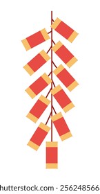 Chinese firecrackers bunch hanging on a string. Traditional Chinese festive elements for Lunar New Year.