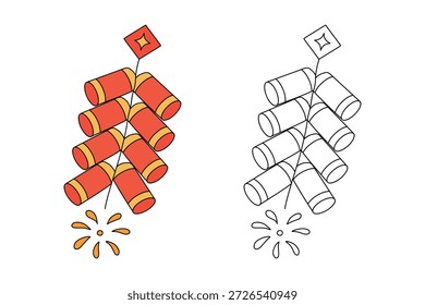 Chinesische Feuerwerkskörper Malvorlagen. Spuren und Farben chinesische Feuerwerkskörper. Malvorlage Chinesisches Neujahrselement. chinesische Feuerwerkskörper, Vektorgrafik. Mond Neujahr Feuerwerkskörper Vektor.
