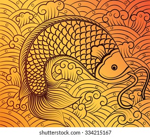 chinese fish art on pattern background,vector illustration