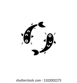 Chinese fish black icon concept. Chinese fish flat  vector symbol, sign, illustration.