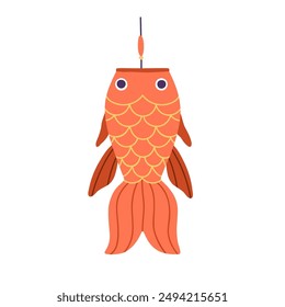 Decoración de pescado chino. Adorno festivo oriental, carpa koi para la buena fortuna. Decoración cultural asiática para el Año Nuevo de China. Decoración tradicional. Ilustración vectorial plana aislada sobre fondo blanco