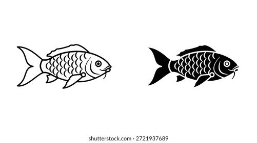 ícone de peixe chinês. Linha com traçado editável e plana para Web