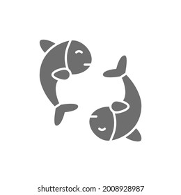 Chinese fish, puffer fish, koi fish grey icon.