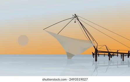 Chinese fishing nets - Cheenavala - Kochi - Stock Illustration as EPS 10 File